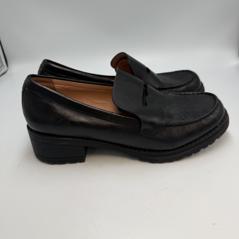 Cole Haan Camea Lug Penny Loafers Black Leather Preppy Academia Women 9B